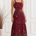 Women's Floral Embroidered Cutout Square Neck Maxi Dress