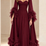 Sweetheart Neckline Tiered Tulle Ruffle Sleeve Evening Gown