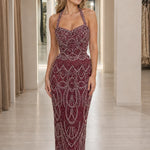 Glitz & Glamour Beaded Halter Neck Evening Gown