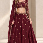Embroidered V-Neck Long Sleeve Lehenga Choli Set with Dupatta