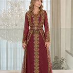 Elegant Hand-Embellished Moroccan Kaftan Evening Maxi Dress with Belt