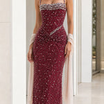 Sparkling Beaded Ruched Waist Maxi Evening Gown with Matching Shawl