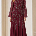 Elegant Sequin Embellished Long Sleeve Maxi Dress