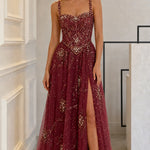 Embellished Corset Sweetheart Evening Gown with Thigh-High Slit