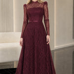 Elegant Mock Neck Long Sleeve Lace A-Line Formal Evening Gown