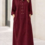 Women's Casual Collared Button-Front Maxi Shirt Dress with Pockets