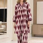 Women's Embellished Collar Ikat Print Tunic and Pants Two-Piece Set