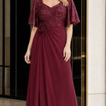 Women's Sequin Bodice Ruffle Sleeve Maxi Dress