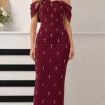Elegant Pearl-Embellished Off-the-Shoulder Column Maxi Dress