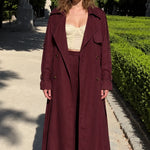 Women's Double-Breasted Maxi Trench Coat and Wide-Leg Pants Set