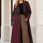 Women's Colorblock Pinstripe Maxi Trench Coat