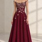 Off-The-Shoulder 3D Floral Applique A-Line Evening Gown