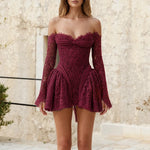 Off-The-Shoulder Lace Long Sleeve Mini Dress