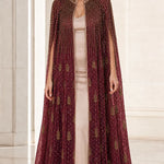 Beaded High-Neck Floor-Length Evening Cape Dress