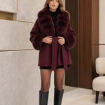 Faux Fur Trim Belted Wool-Look Short Coat