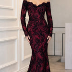 Off-Shoulder Sequin Lace Long Sleeve Mermaid Evening Gown