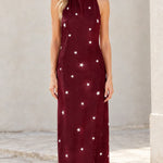 Women's Star Print Halter Maxi Dress with Fringe Hem