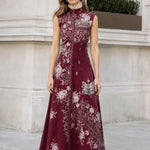 Embroidered High-Neck Sleeveless Maxi Dress
