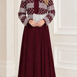 Sequined Jacket Overlay Pleated Maxi Evening Dress with Embellished Waist Detail