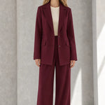 Women's Elegant 2-Piece Tailored Blazer and Wide-Leg Trouser Suit Set