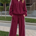 Women's Retro Striped 2-Piece Tracksuit Set Zip-Up Hoodie & Wide-Leg Pants