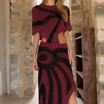 Boho Abstract Knit Two-Piece Crop Top and Maxi Skirt Set