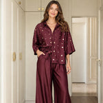 Polka Dot Button-Down Shirt and Wide-Leg Pants Two-Piece Set