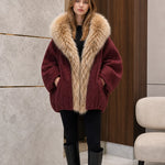 Women's Oversized Plush Faux Fur Trim Cocoon Coat