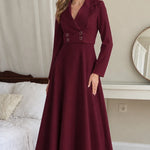 Double-Breasted Blazer A-Line Midi Dress with Notched Lapel