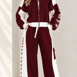 Women's Colorblock Zip-Up Tracksuit Set Wide Leg Sweatpants 2-Piece Lounge Set
