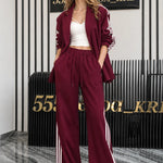 Women's 2-Piece Sporty Chic Blazer and Wide-Leg Track Pant Set