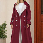 Women's Colorblock Maxi Trench Coat with Belt and Cuff Straps