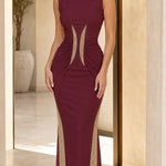 Sleeveless Embellished Waist Evening Maxi Dress