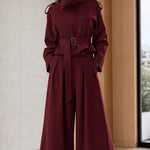 Women's Double-Breasted Trench Jacket and High-Waist Wide-Leg Pants Set