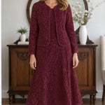 Elegant Floral Lace Midi Dress and Jacket Two-Piece Set