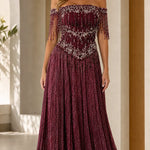 Off-the-Shoulder Beaded Fringe Corset Evening Gown
