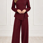 Women's Asymmetric High-Neck Blazer and Wide-Leg Trouser Two-Piece Suit Set