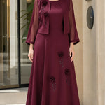 Elegant 2-Piece Floral Appliqué Maxi Dress Set with Sheer Bolero Jacket