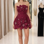 Strapless 3D Floral Applique Corset Mini Dress