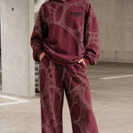 Washed Rhinestone Embellished Oversized Hoodie and Wide-Leg Pants Set