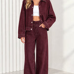 Women's Side Stripe Denim Jacket and Wide Leg Pants Two-Piece Set