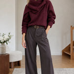 Women's Asymmetric Drape Cowl Neck Ribbed Knit Sweater