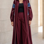 Colorblock Longline Duster Coat and Wide-Leg Pants Two-Piece Set