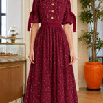 Vintage Peter Pan Collar Floral Midi Dress with Contrast Bow Details