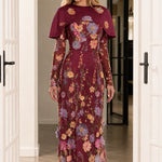 Floral Appliqué Capelet Sheer Sleeve Formal Evening Gown