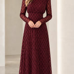Elegant High Neck Geometric Pattern Long Sleeve Maxi Dress