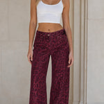 Women's Leopard Print High-Waisted Wide Leg Denim Pants