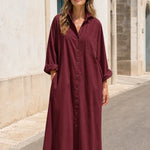 Women's Casual Long Sleeve Button-Down Maxi Shirt Dress