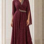 Elegant V-Neck Rhinestone Split Sleeve Maxi Evening Dress