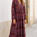 Women's Floral Print V-Neck Long Sleeve Maxi Dress